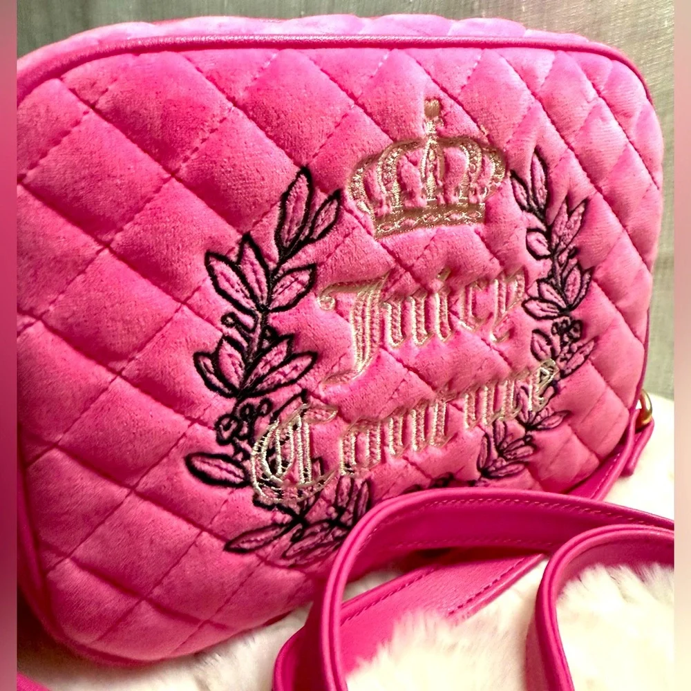 NEW Juicy Couture Fuzzy Hot Pink Quilted Crossbody Bag